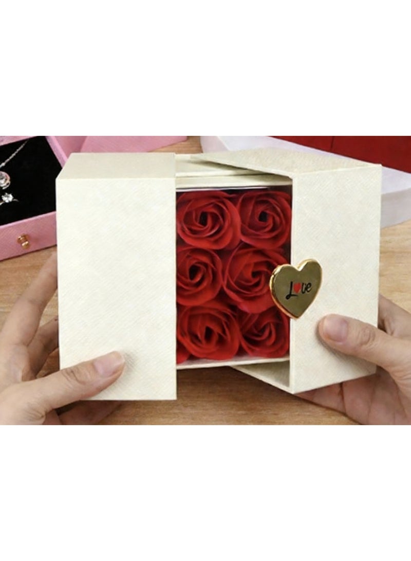 JAYATO Valentine's Day Double-Opening 9 Roses Flower Gift Box for Jewelry Ring, Stud Earrings, Necklace, Pendent and Jewelry Box - White Box (with flowers) + Handbag - Image 4